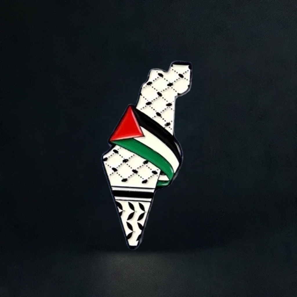Palestine Map Keffiyeh With Flag Badge Pin