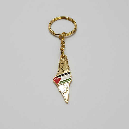 Palestine Flag Through Map with Text Keyring