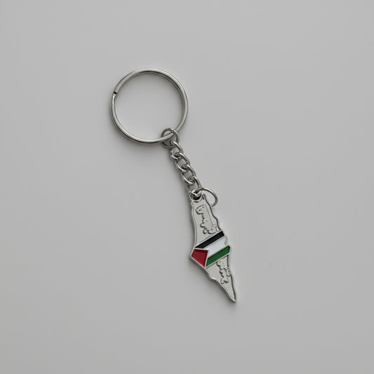 Palestine Flag Through Map with Text Keyring