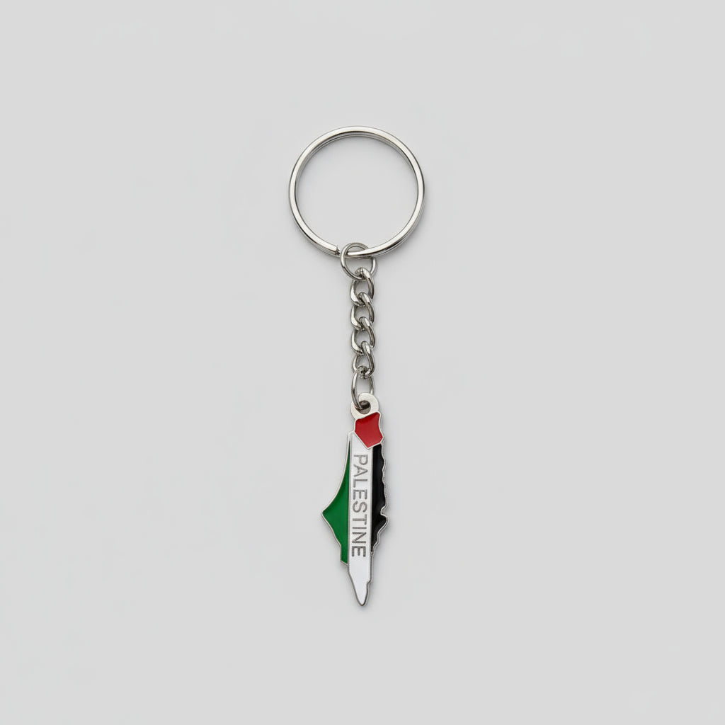 Palestine Text on Map Flag Keyring