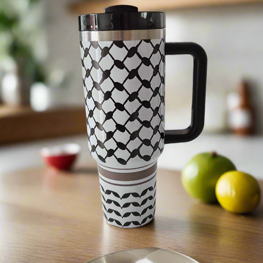 Keffiyeh Stainless Steel Tumbler Cup – Kites 4 Palestine Edition (1L)