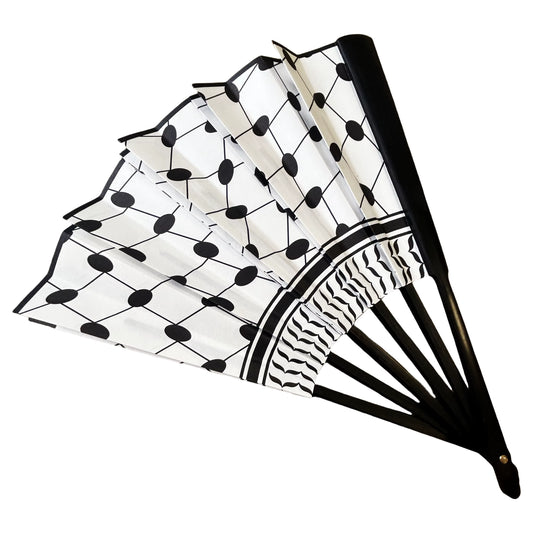 Palestinian Keffiyeh Folding Hand Fan – 33cm Bamboo Handle