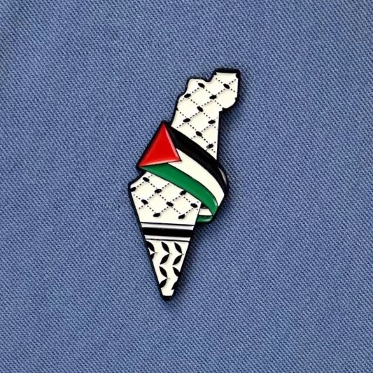 Palestine Map Keffiyeh With Flag Badge Pin