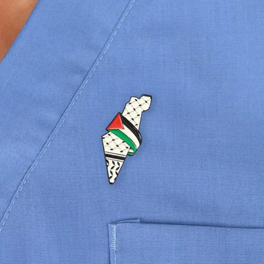 Palestine Map Keffiyeh With Flag Badge Pin