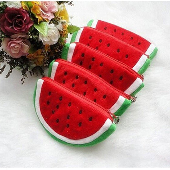 Plush Watermelon Purse – Fun Zippered Nylon Bag for Kids & Adults - Kites 4 Palestine