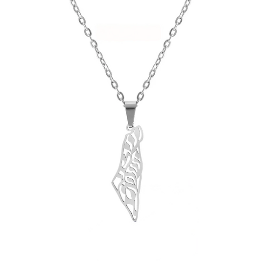 Olive Leaves Silhouette in Map Necklace