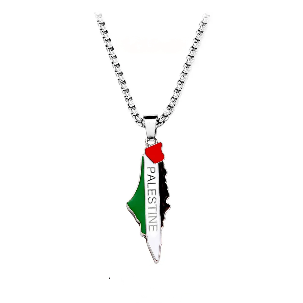 Palestine Text on Map Flag Necklace