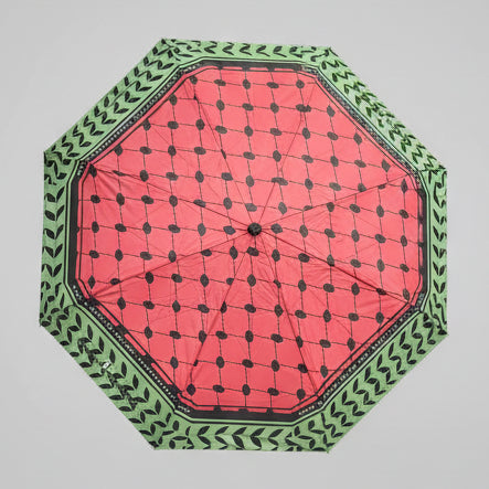Kites4Palestine Foldable Umbrella – Keffiyeh & Watermelon Design