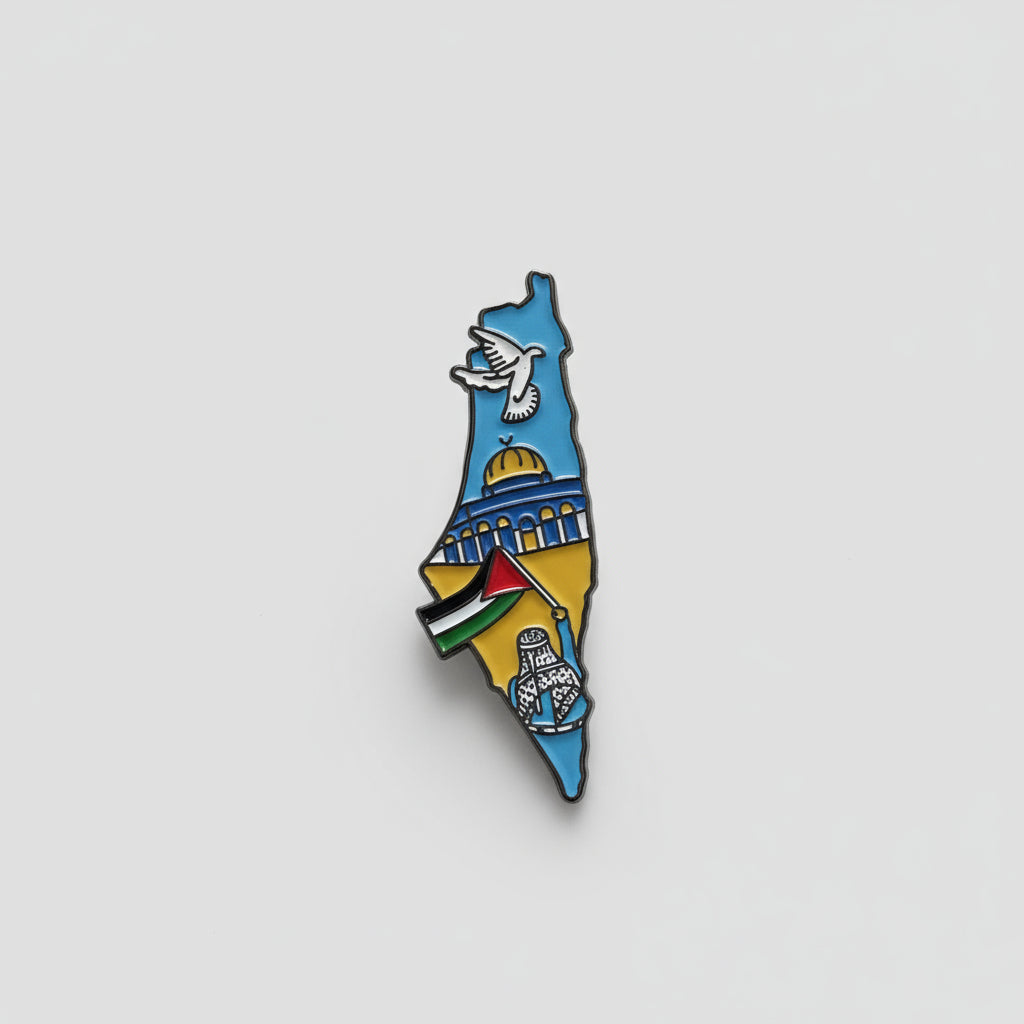 Palestine Map Blue Pin Badge