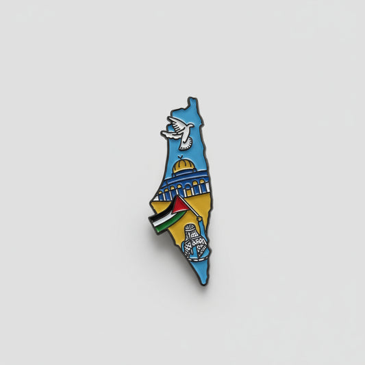 Palestine Map Blue Pin Badge