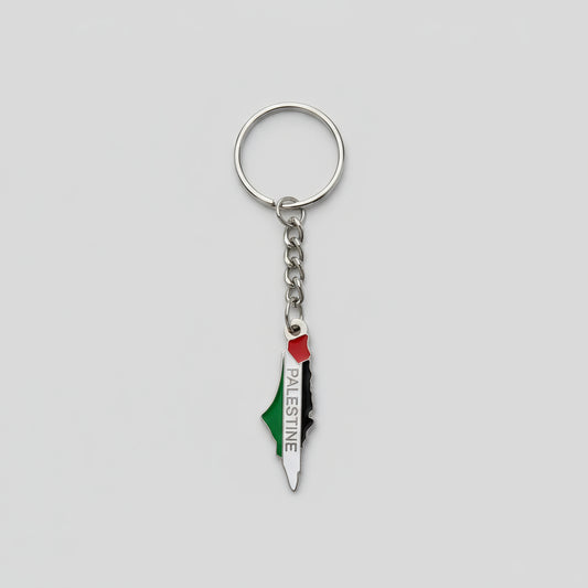 Palestine Text on Map Flag Keyring