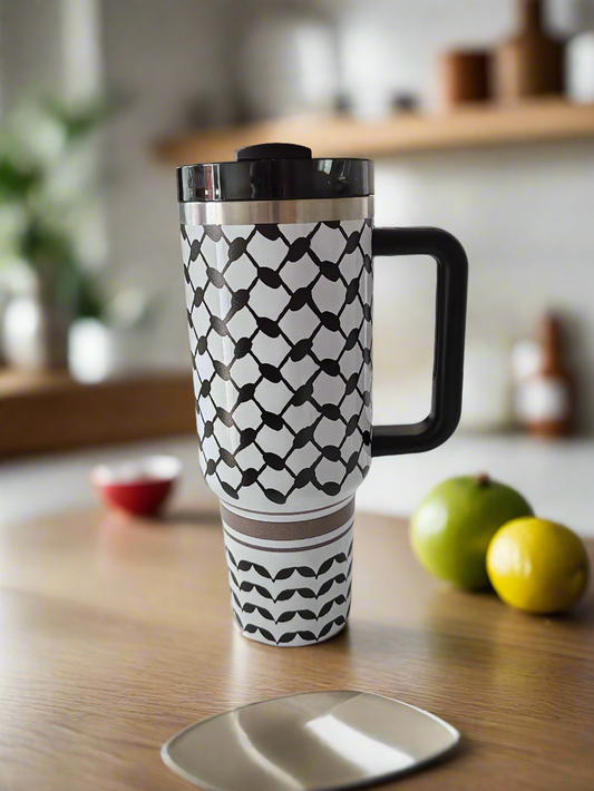 Keffiyeh Stainless Steel Tumbler Cup – Kites 4 Palestine Edition (1L)