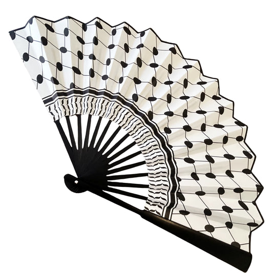 Palestinian Keffiyeh Folding Hand Fan – 33cm Bamboo Handle