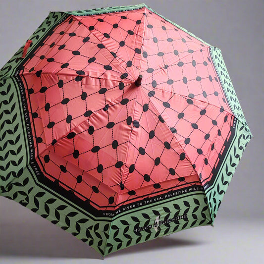 Kites4Palestine Vented Umbrella – Keffiyeh & Watermelon Design